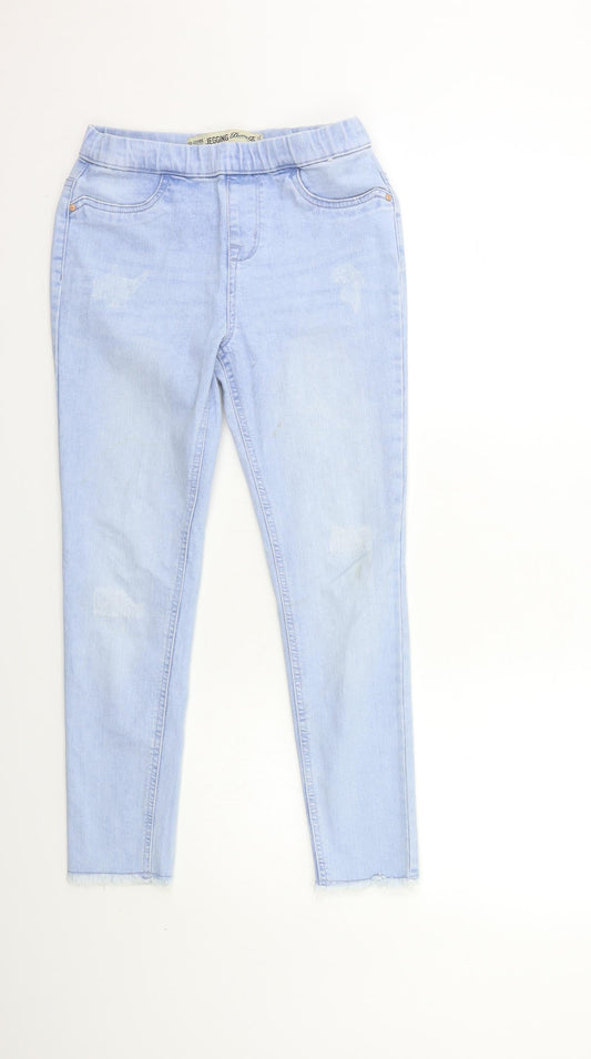 Additional front view of Denim & Co. girls’ blue denim jegging jeans, size 12, years