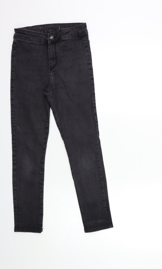 Additional front view of Miss Selfridge women’s black denim skinny jeans, size UK 8, 23-inch leg