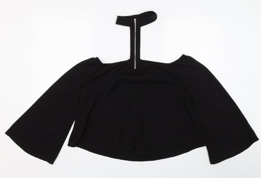 Womens UK Size 10 Missguided Black Cropped T-Shirt