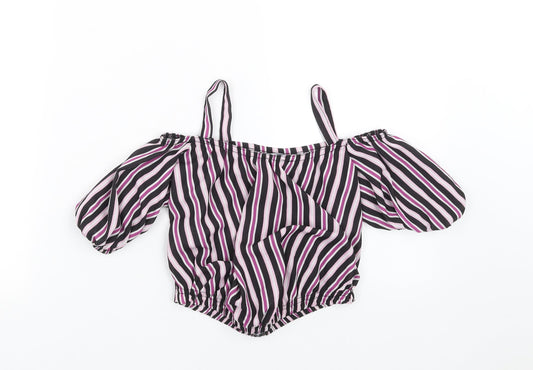M&Co Girls Purple Striped Cropped Blouse Size 9 Years
