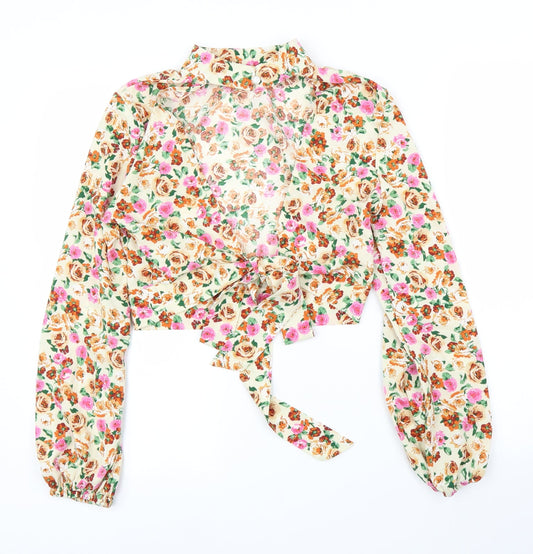 SheIn Womens Beige Floral Basic Blouse Size XS