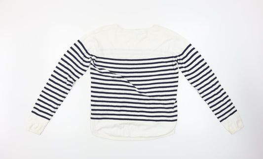 H&M Girls White Striped Pullover Jumper Size 14 Years