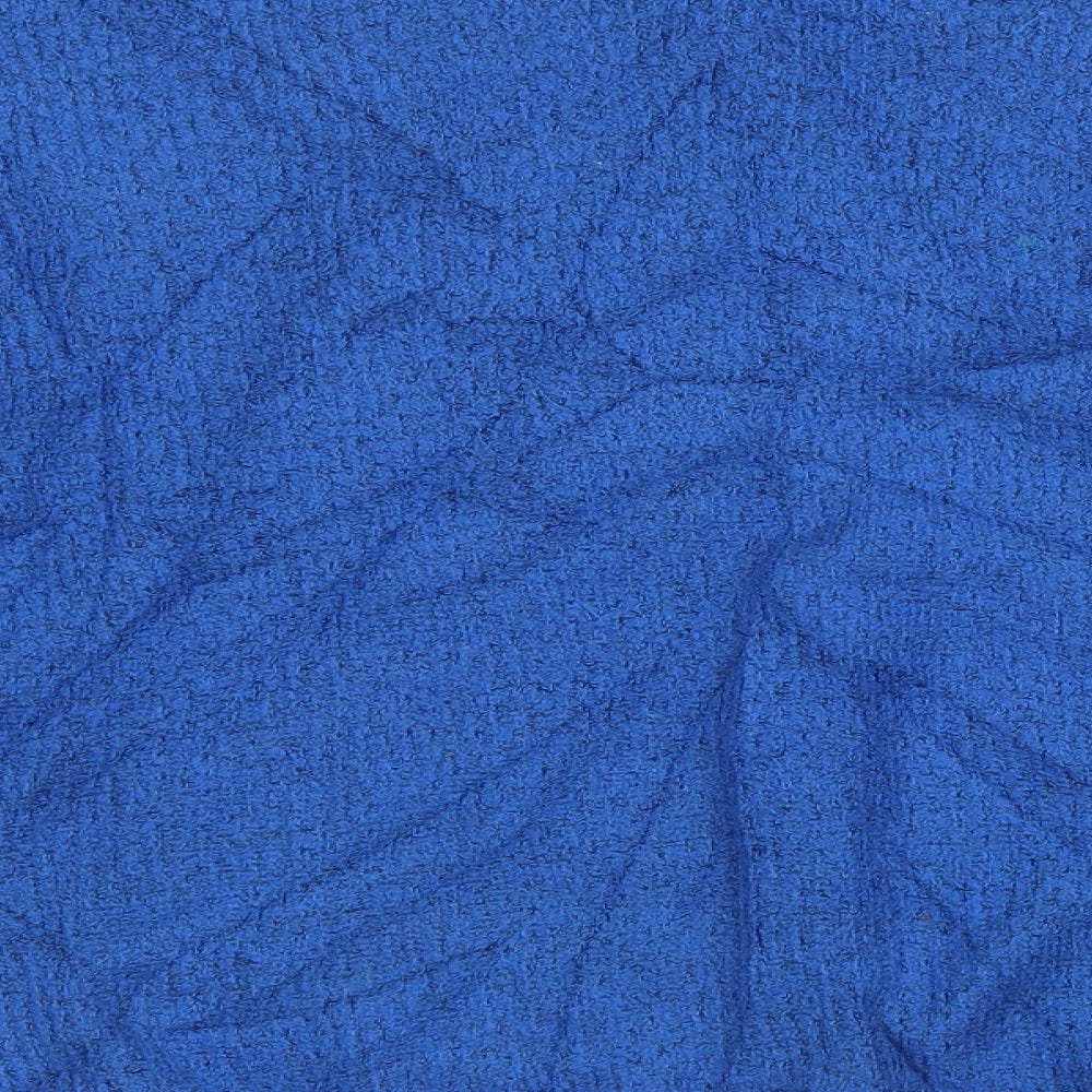 Brand and care label for TU women’s blue knit pullover sweatshirt, size UK 16