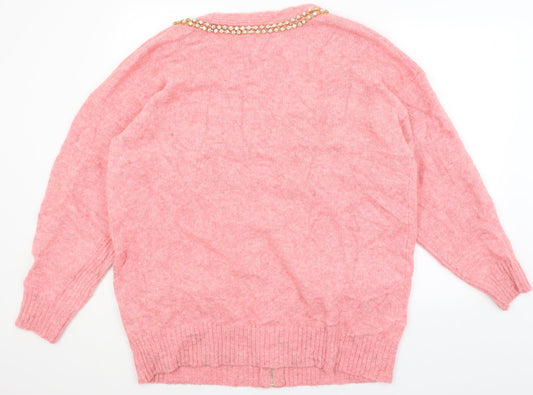Ya Fa Knitting Womens Pink Cardigan Jumper Size 10