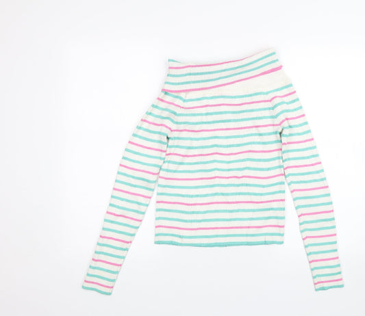 Nextgen Club Girls White Striped Pullover Jumper Size L