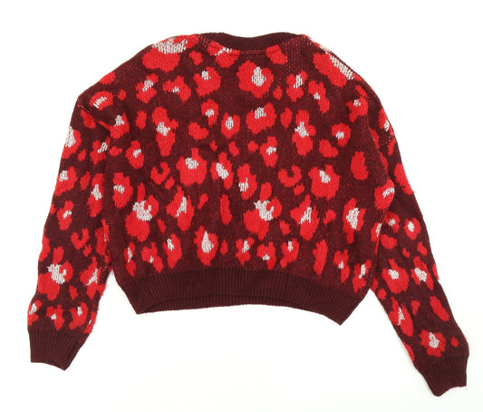 Primark Womens Red Animal Print Knit Pullover Jumper Size S