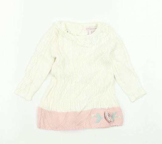 Catherine Malandrino Girls White Colourblock Knit Jumper Dress Size 3-6 Months