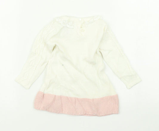 Catherine Malandrino Girls White Colourblock Knit Jumper Dress Size 3-6 Months