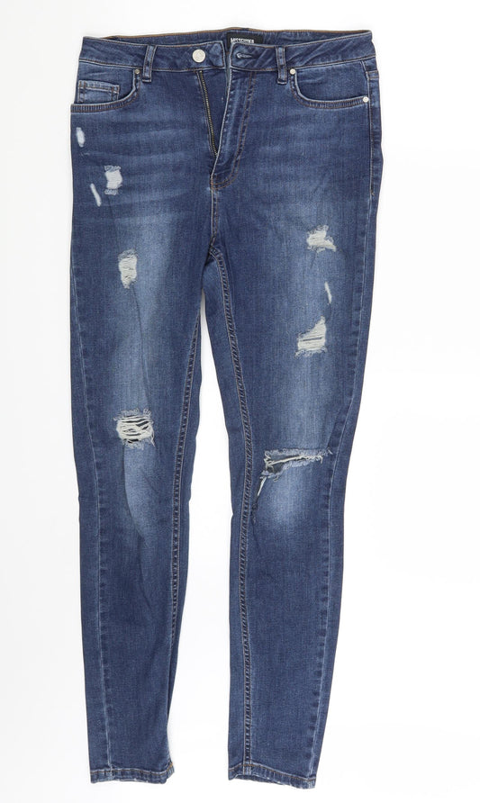 Additional front view of Missguided women’s blue denim skinny jeans, size UK 10, 29-inch leg