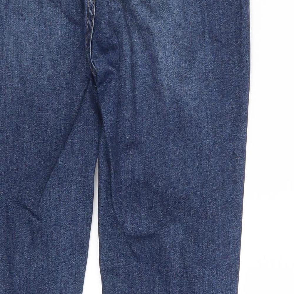 Brand and care label for Missguided women’s blue denim skinny jeans, size UK 10, 29-inch leg