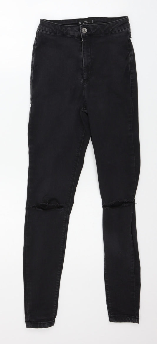 Additional front view of Missguided women’s black denim skinny jeans, size UK 10, 27-inch leg