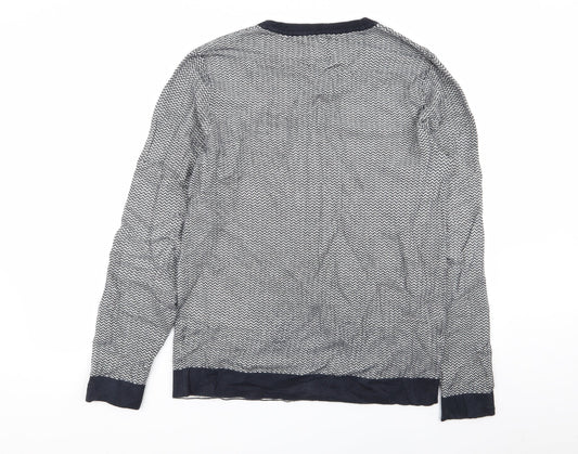 burton menswear Mens Blue Geometric Pullover Jumper Size S