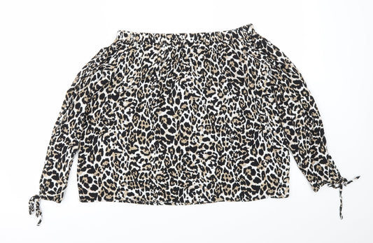 Papaya Womens Brown Animal Print Basic Blouse Size 8