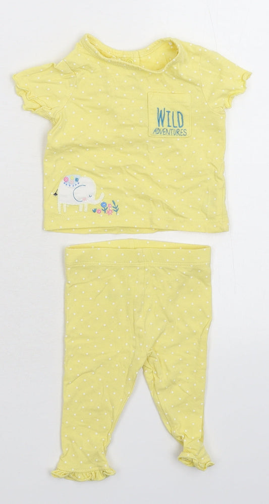 Mini Club Girls Yellow Spotted Babydoll Pyjama Set Size 0-3 Months