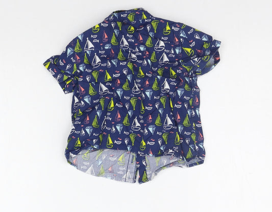 M&Co Boys Blue Geometric Basic Button-Up Size 12-18 Months