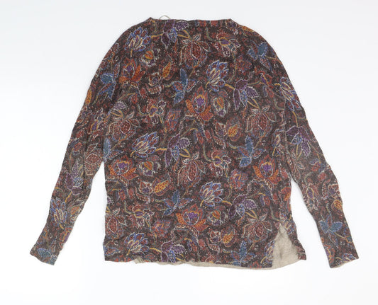 EAST Womens Brown Floral Henley Jumper Size XS