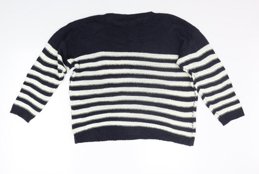 /text Womens Blue Striped Pullover Jumper Size L