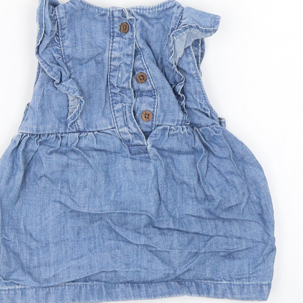Brand and care label for Marks & Spencer girls’ blue denim basic tank, size 3-6, months - winnie the pooh