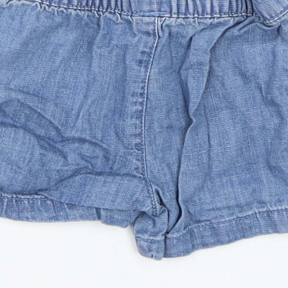 Brand and care label for Marks & Spencer girls’ blue denim cropped trousers, size 3-6, months - shorts