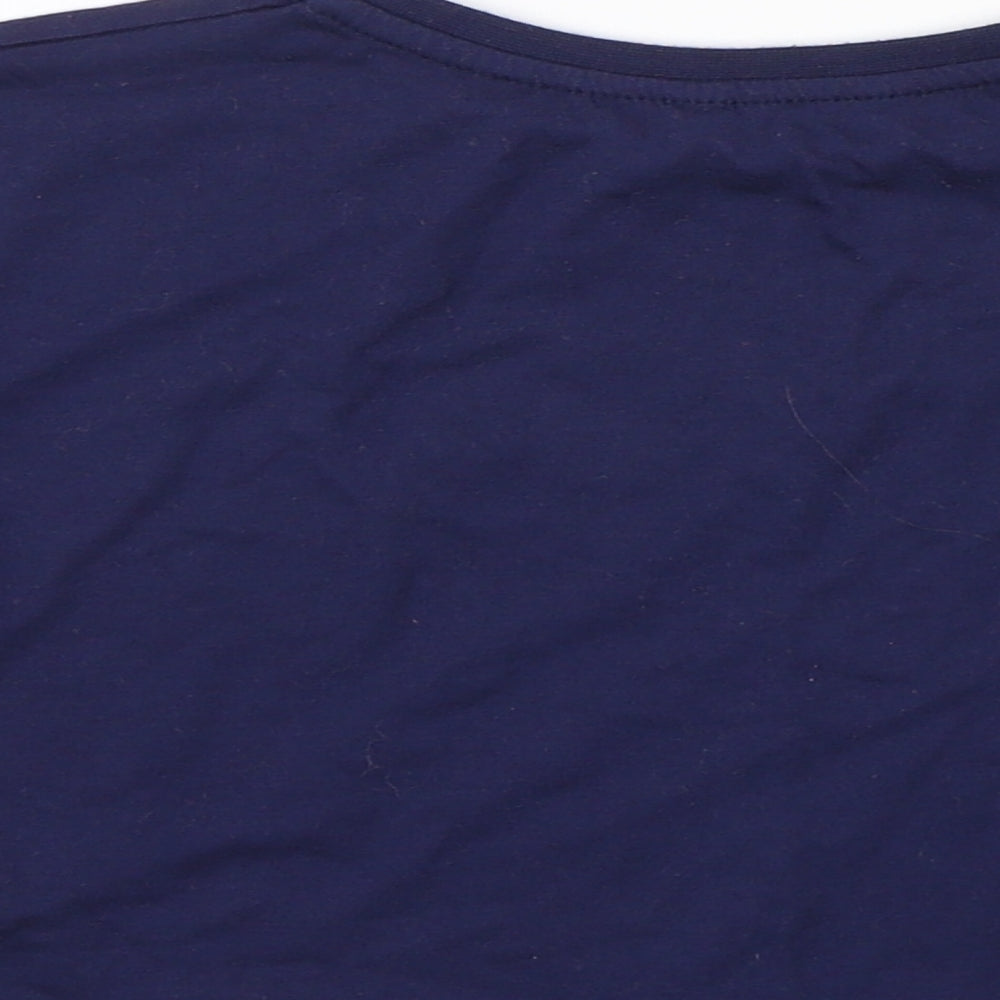 Brand and care label for Matalan girls’ blue striped cropped t-shirt, size 10, years