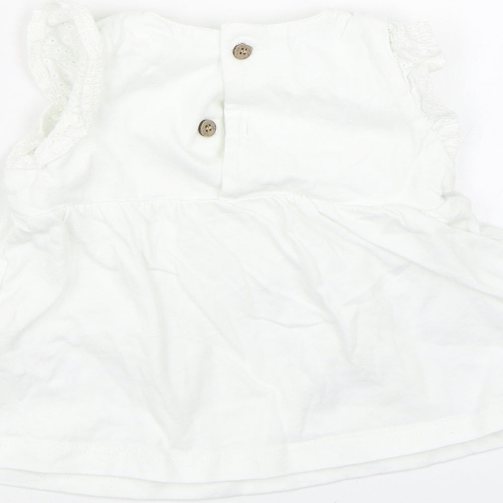 Brand and care label for Tu girls’ white tank dress, size 3-6, months - rabbits