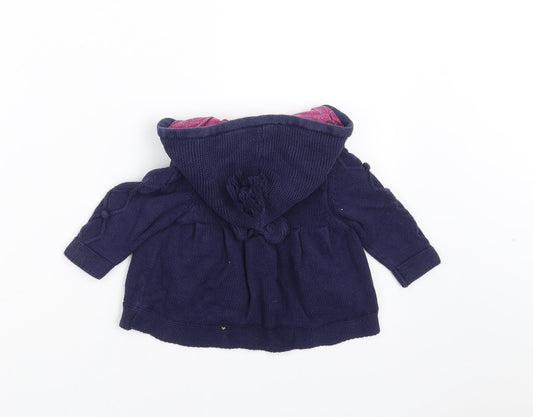 Monsoon Girls Blue Knit Cardigan Jumper Size 3-6 Months - hooded