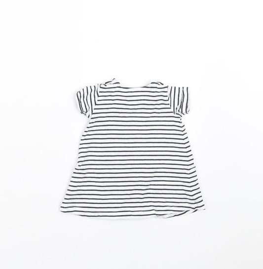 H&M Girls White Striped Basic T-Shirt Size 0-3 Months - 1-3 months