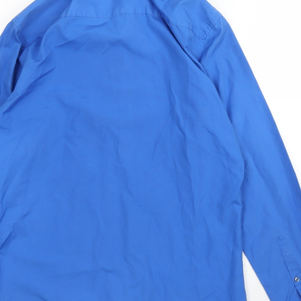 Mens UK Size 15.5 NEXT Blue Button-Up Long Sleeve Casual Shirt