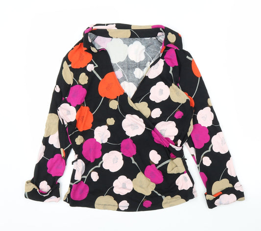 Preworn Womens Black Floral Wrap Blouse Size S