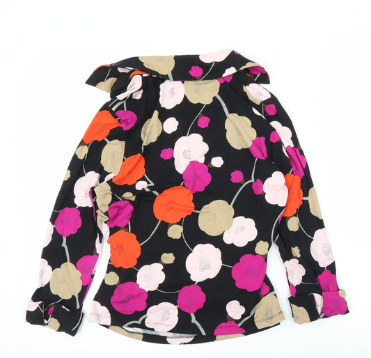 Preworn Womens Black Floral Wrap Blouse Size S