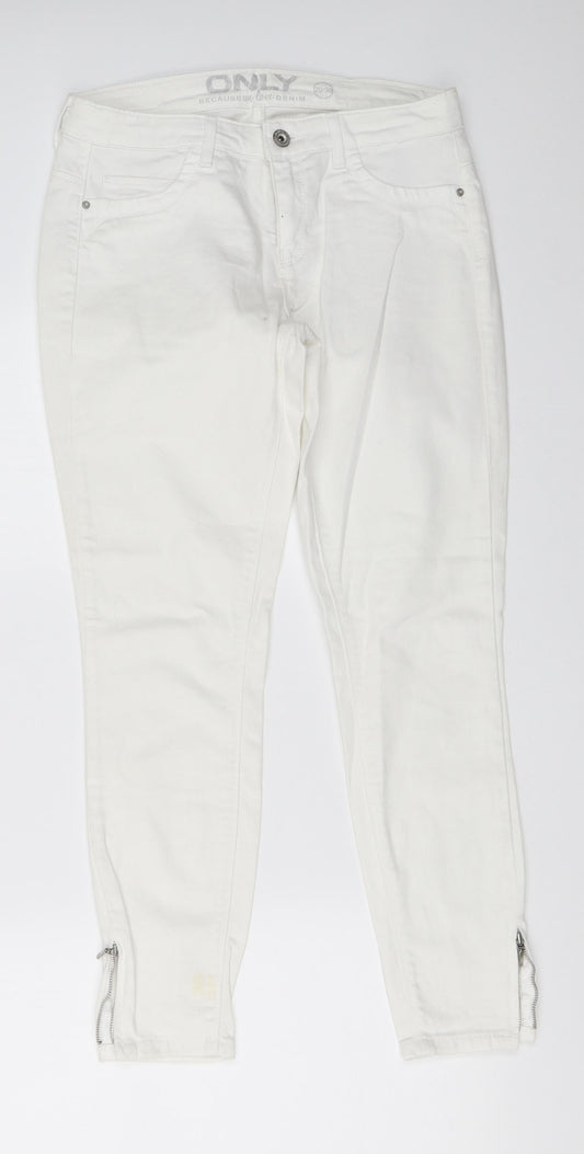 Additional front view of Only women’s white skinny jeans, size UK 29, in, 26-inch leg