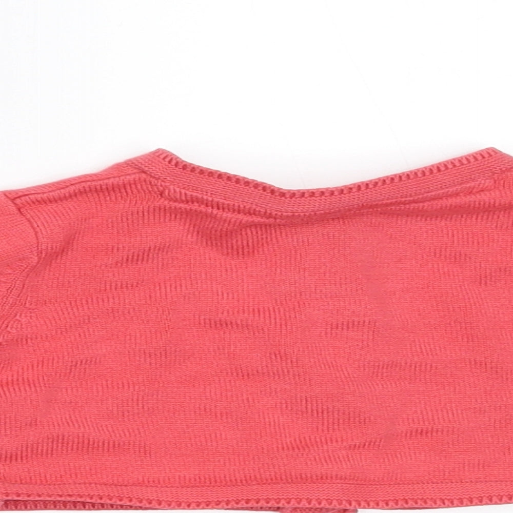 Brand and care label for Marks & Spencer girls’ pink cardigan jumper, size 3-6, months