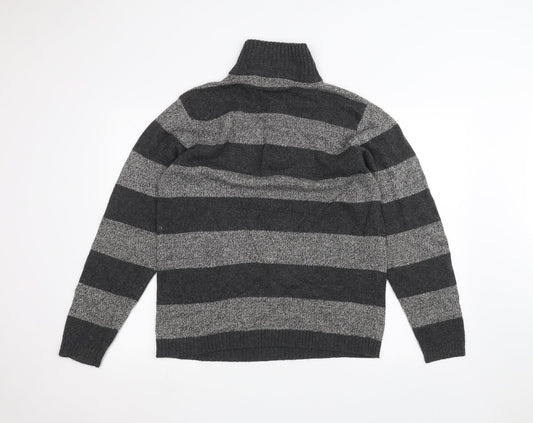 Boston crew Mens Black Striped Pullover Jumper Size M
