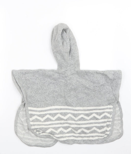 Preworn Girls Grey Knit Cape Jumper Size 5-6 Years