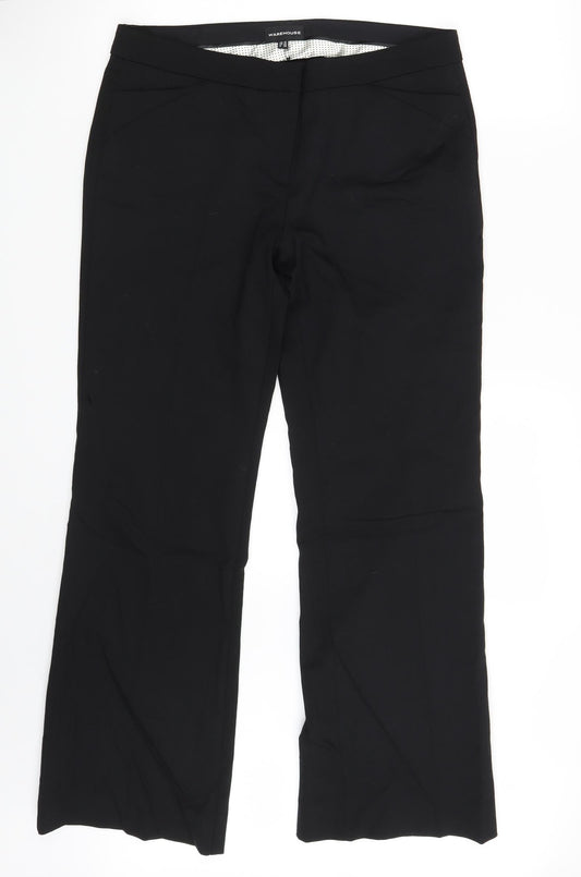 Womens UK Size 12 Warehouse Regular Fit Dress Pants Black Trousers
