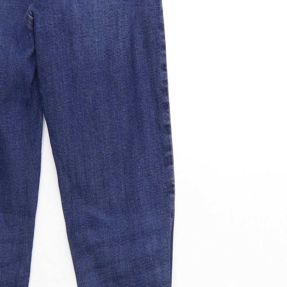 Brand and care label for Denim & Co. women’s blue denim skinny jeans, size UK 8, 28-inch leg