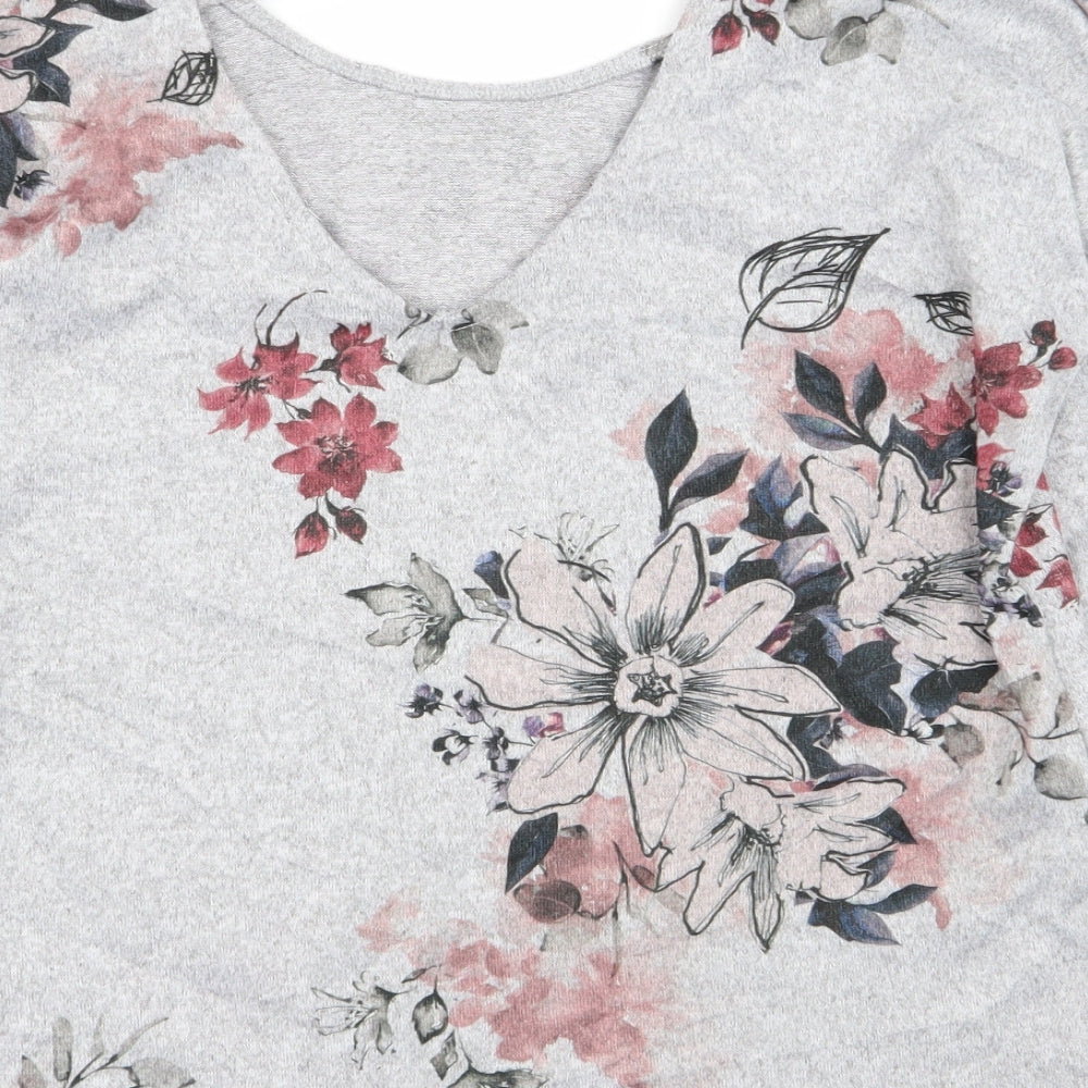 Papaya Womens Grey Floral Basic T-Shirt Size 8