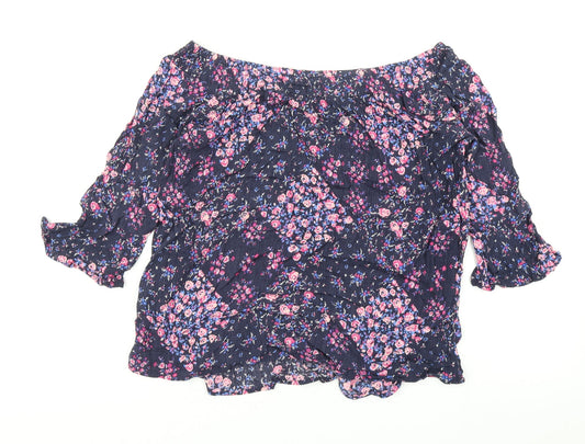 F&F Womens Blue Floral Basic Blouse Size 8