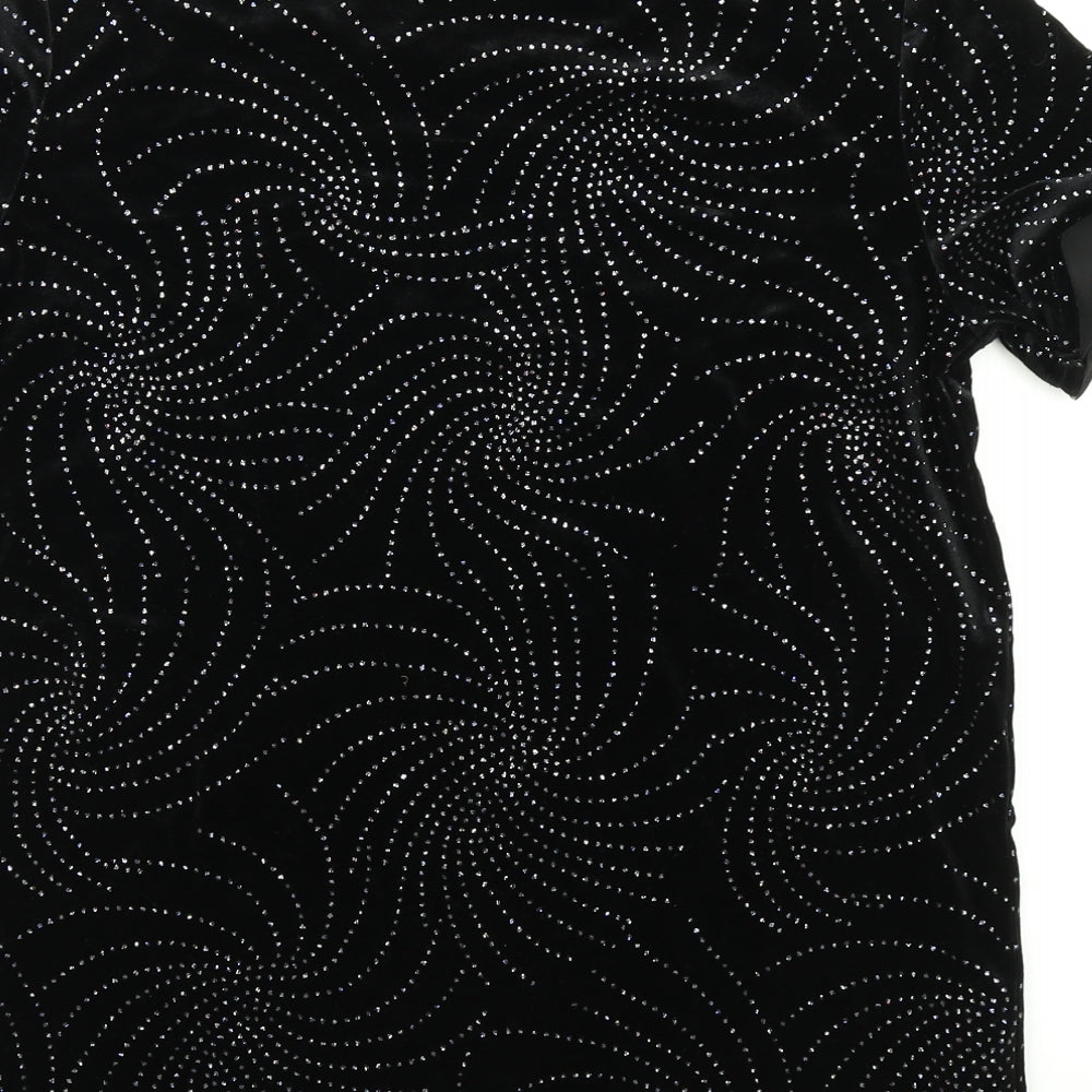 Brand and care label for AMARANTO women’s black geometric basic t-shirt, size UK 10