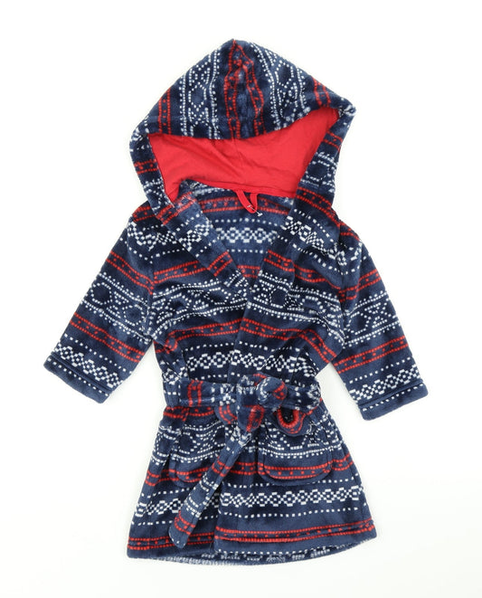 M&S Boys Blue Fair Isle Kimono Robe Size 12-18 Months