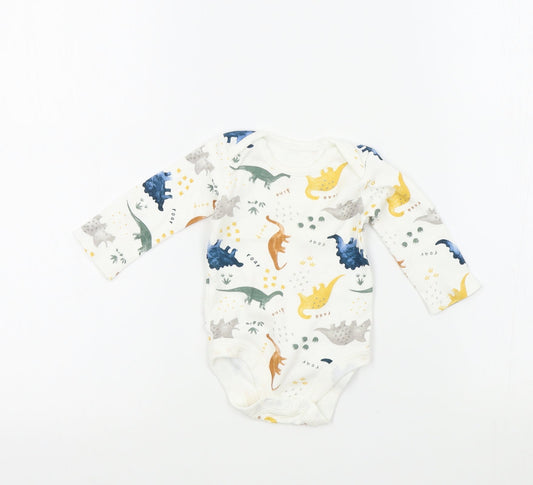TU Boys White Geometric Babygrow One-Piece Size 0-3 Months - dinasours
