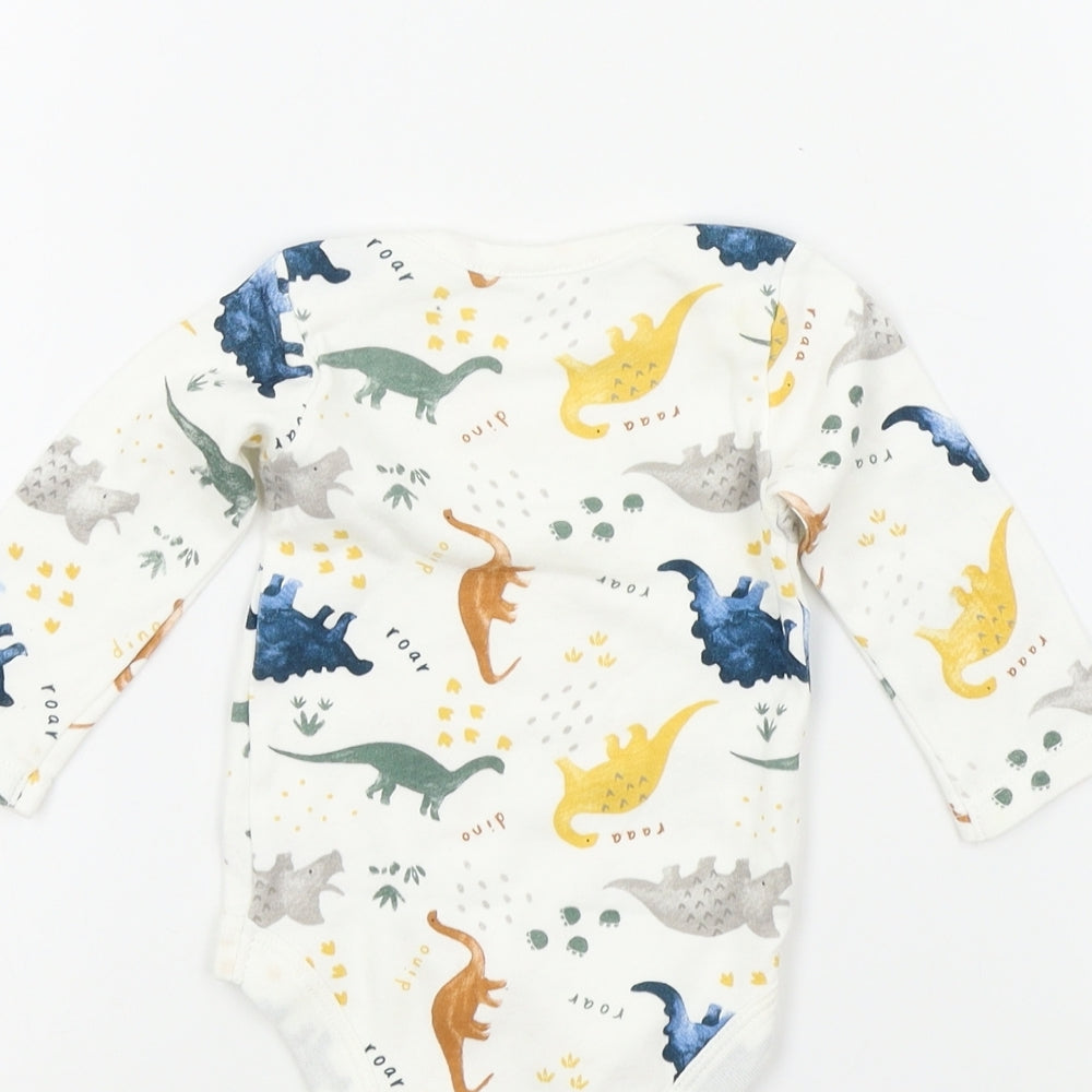TU Boys White Geometric Babygrow One-Piece Size 0-3 Months - dinasours
