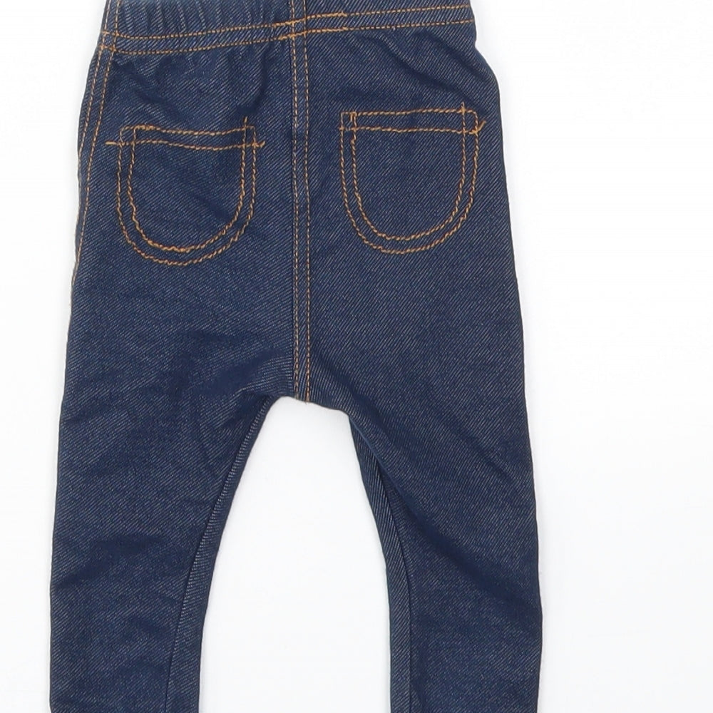 Brand and care label for M girls’ blue capri jeans, size 3-6, months
