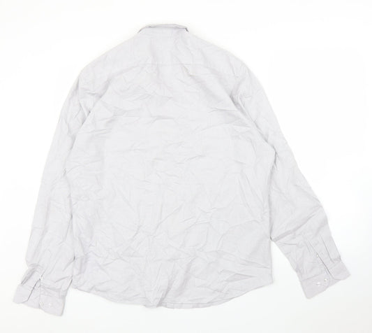 Mens UK Size 17 Limehouse Grey Button-Up Long Sleeve Casual Shirt