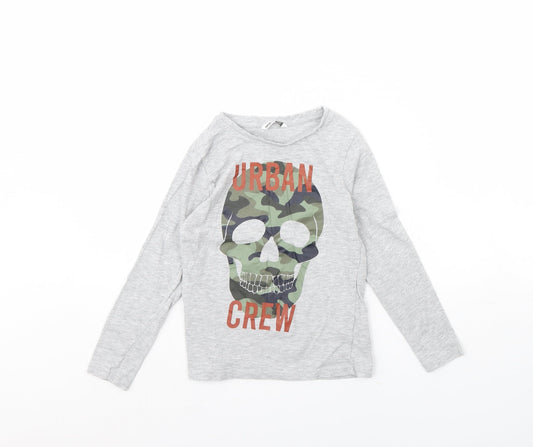 Pep & co Boys Grey Basic T-Shirt Size 7 Years - Skull