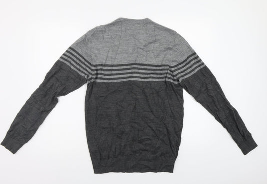 F&F Mens Grey Striped Pullover Jumper Size S