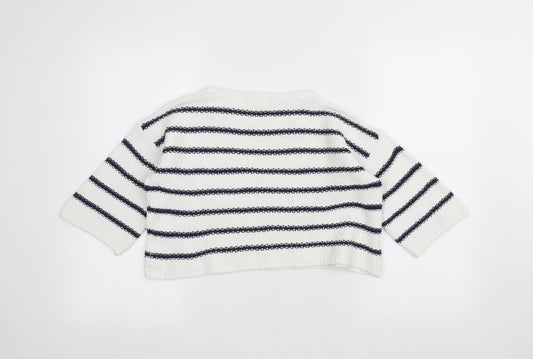 New Look Girls White Striped Pullover Jumper Size 12-13 Years
