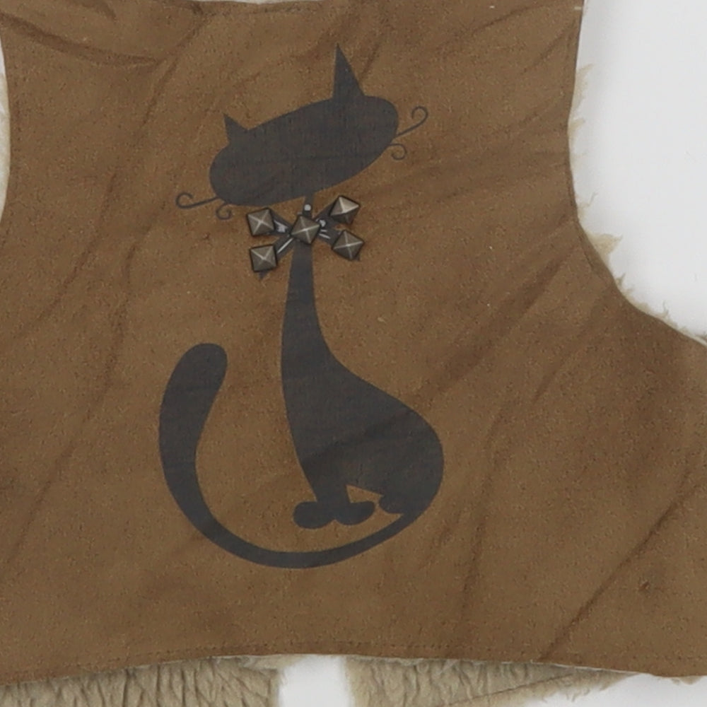 Brand and care label for max girls’ brown vest jumper, size 6-9, months