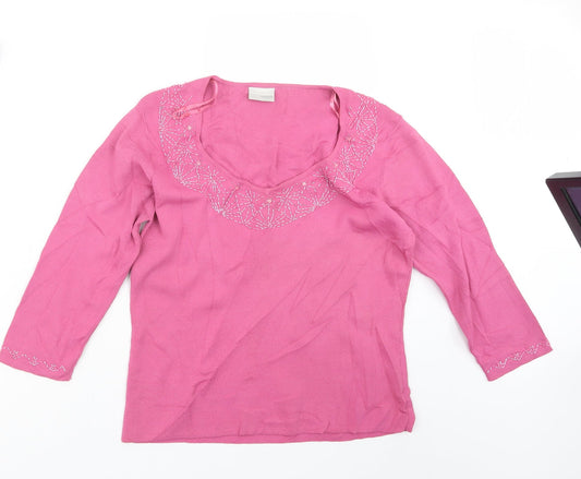 Additional front view of AMARANTO women’s pink jumper, size UK 16