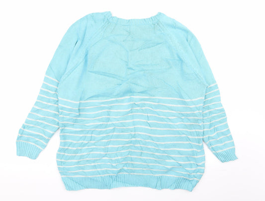 Cotton Traders Womens Blue Striped Pullover Jumper Size 14 - size 14-16